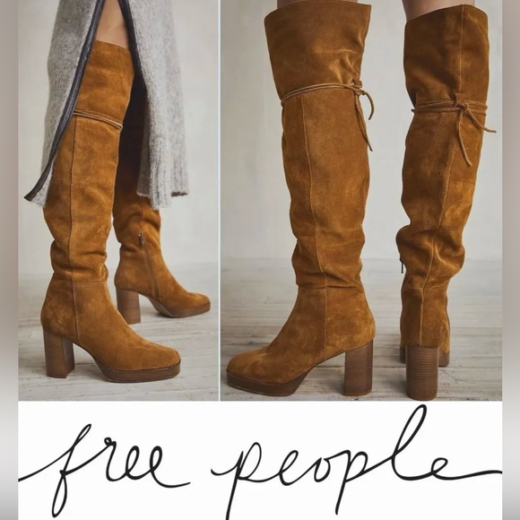 FREE PEOPLE Echo Platform Over the Knee Boot Tan Cognac Size 40 NWOB